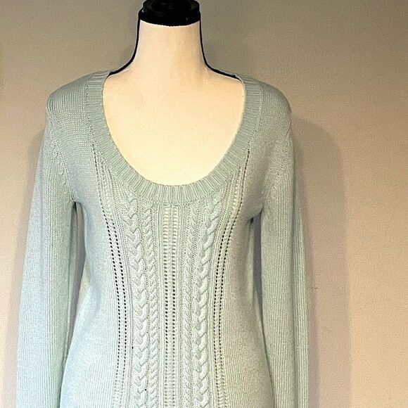 Susina Light Blue Scoop Neck Long Fitted Sweater. Size Large. - Picture 2 of 4